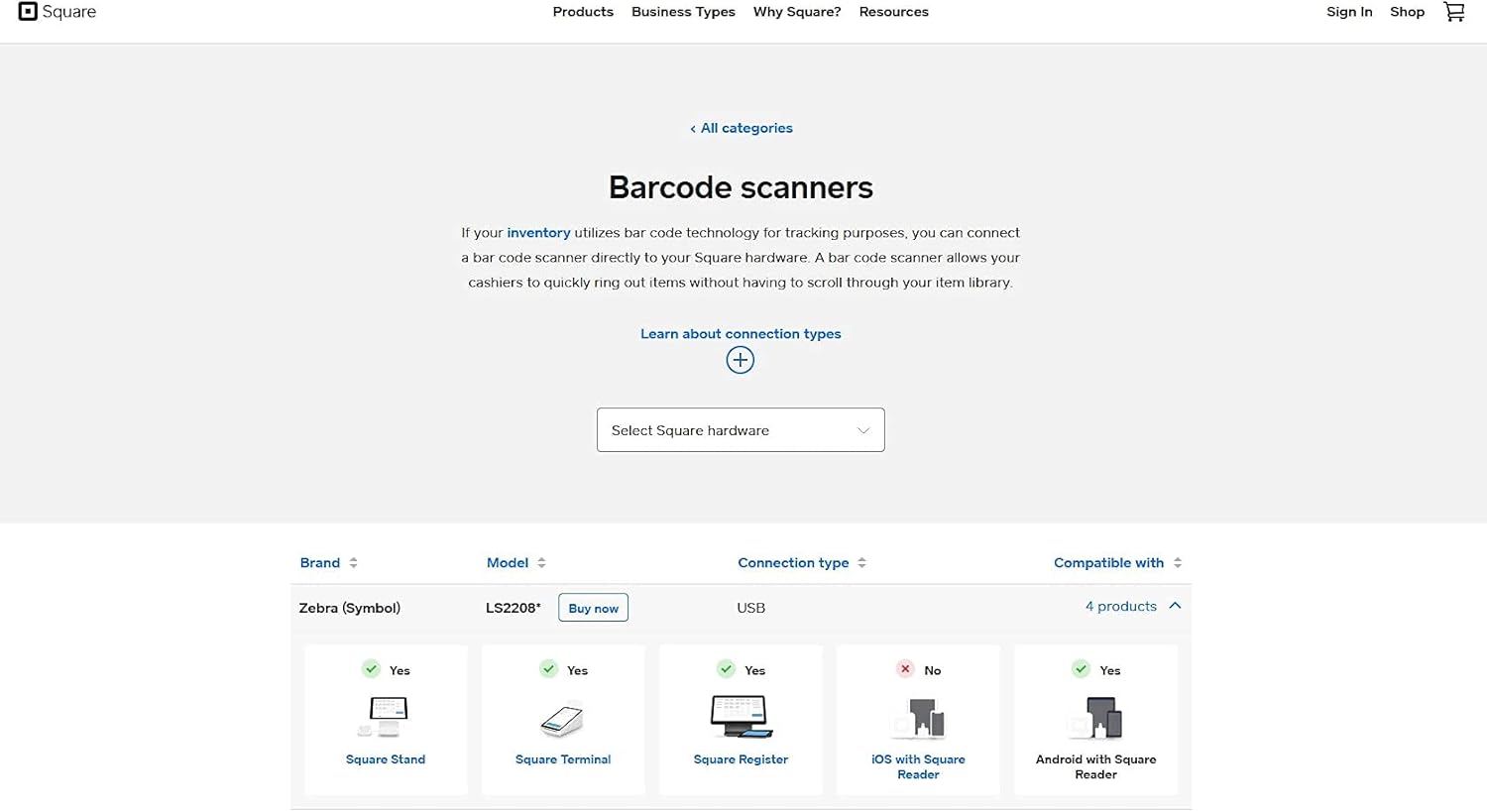 USB barcode scanner compatible with Square POS system