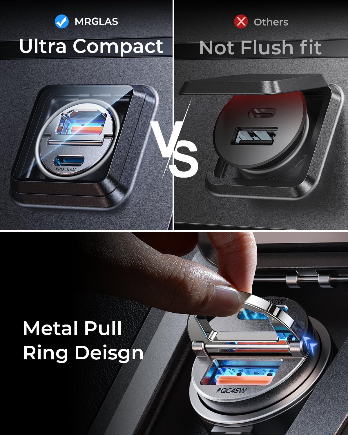 Portable and fast USB-C car charger for iPhone and Android devices
