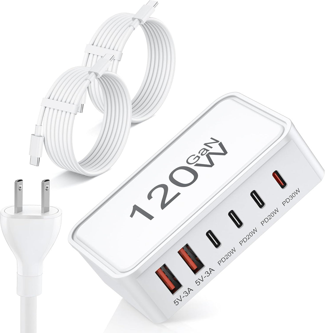 USB C Charger Block 120W GaN 6-Port Charging Station for iPhone, iPad, Galaxy, Pixel – Fast Charging Power Adapter for Home and Travel.