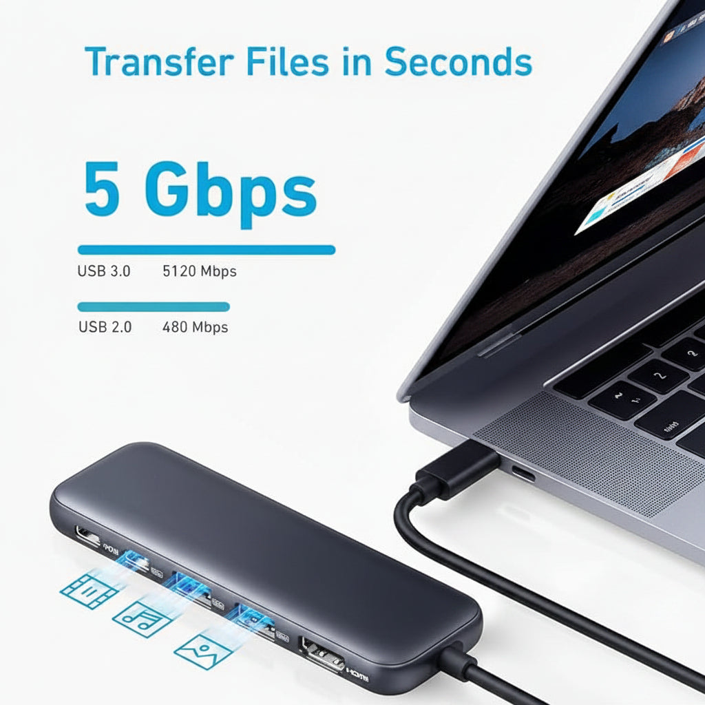 USB C Hub 5 in 1 HDMI USB Ports Front View