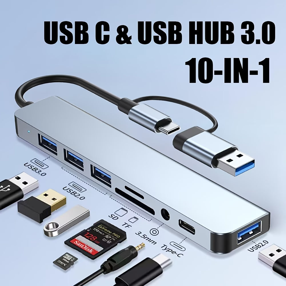 Slim USB-C hub with 3.5mm audio port and multiple connection slots