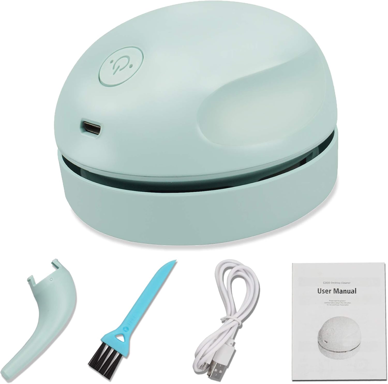 Desktop Vacuum Cleaner USB Charging in Light Green, Portable Mini Cleaner for Keyboard, Car, and Computer.