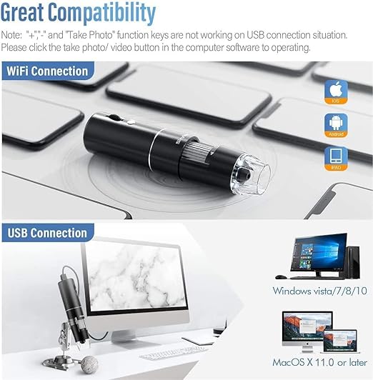 USB digital microscope connected for compatible computer viewing