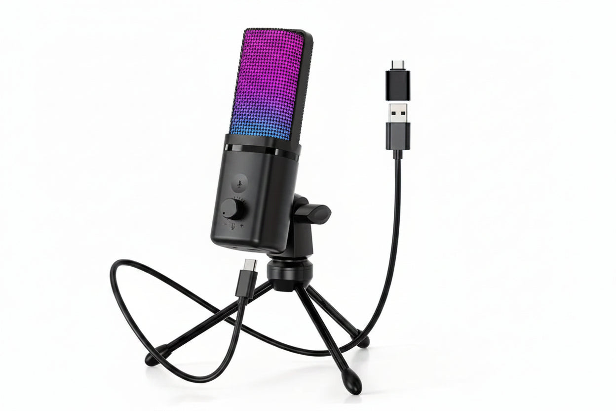 USB dynamic microphone with RGB light and front view design