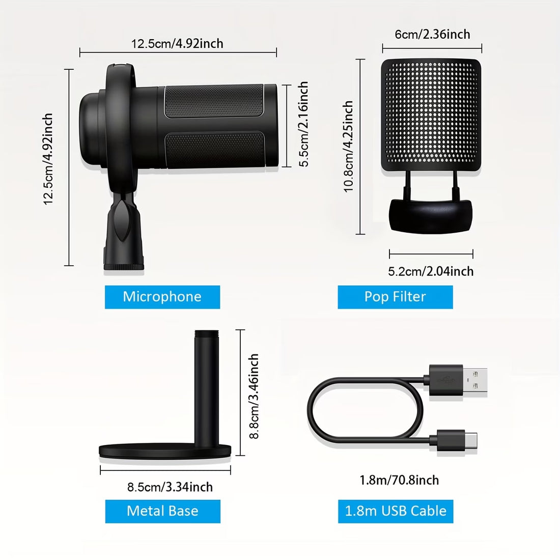 USB microphone front view with RGB lighting