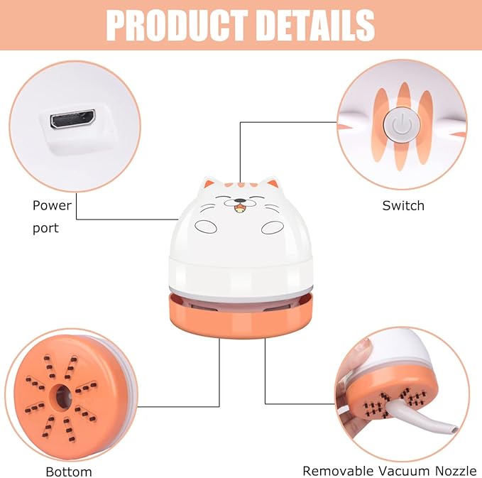 Portable USB Rechargeable Mini Vacuum Cleaner with Cute Cartoon Design, Ideal for Cleaning Desks, Keyboards, and Cars
