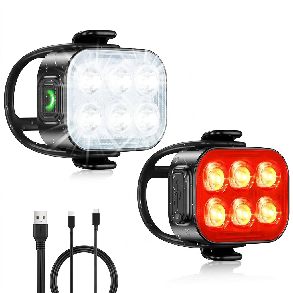 USB rechargeable bike lights front and rear set for night riding