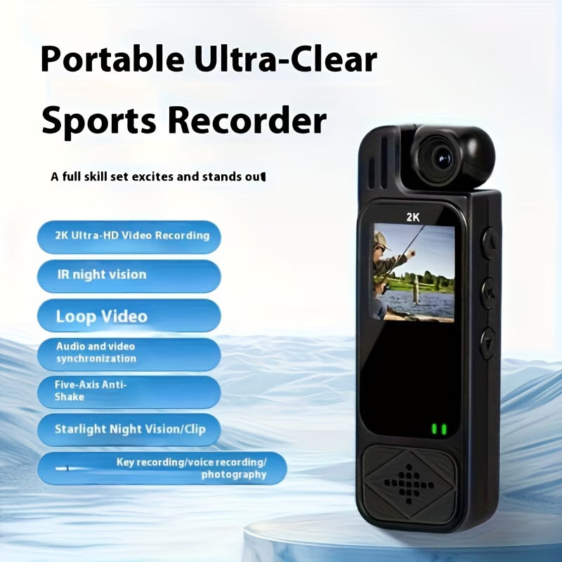 USB rechargeable 2K video recorder with compact design