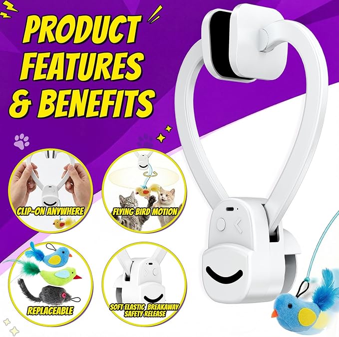 USB rechargeable interactive cat toy with fabric feather
