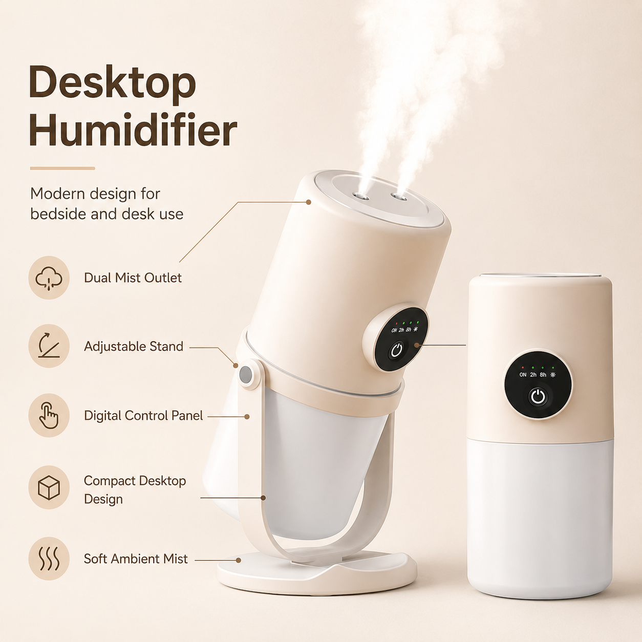 USB rechargeable desk humidifier with compact design