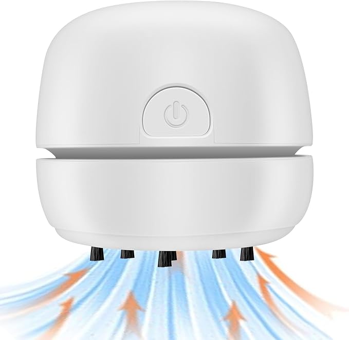 USB Rechargeable Mini Desktop Vacuum Cleaner for Cleaning Crumbs, Dust, and Debris from Keyboard and Desk, White.
