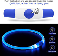 USB rechargeable light up dog collar in blue with flashing LED lights for night safety