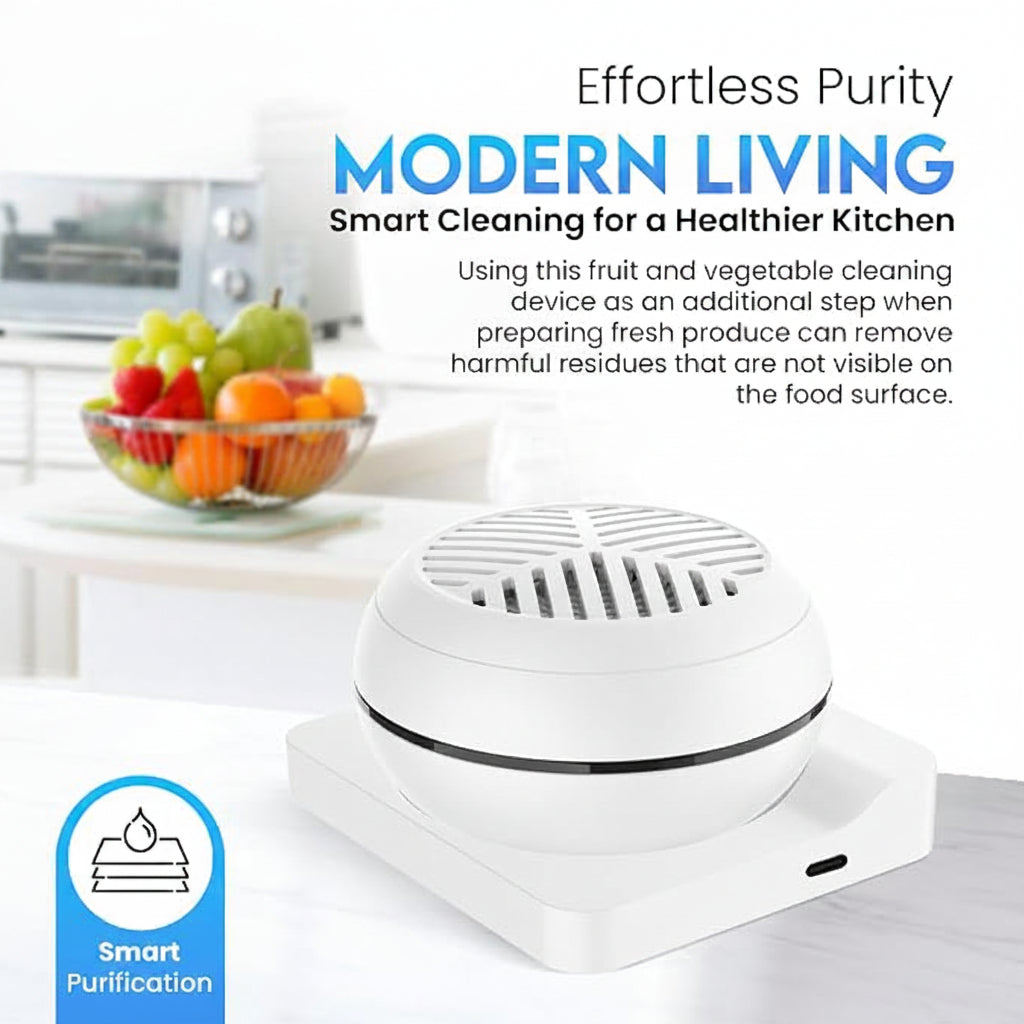 USB rechargeable veggie washing device with compact cordless design