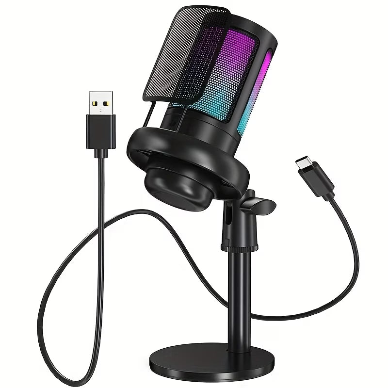 USB Type C RGB microphone for streaming and recording
