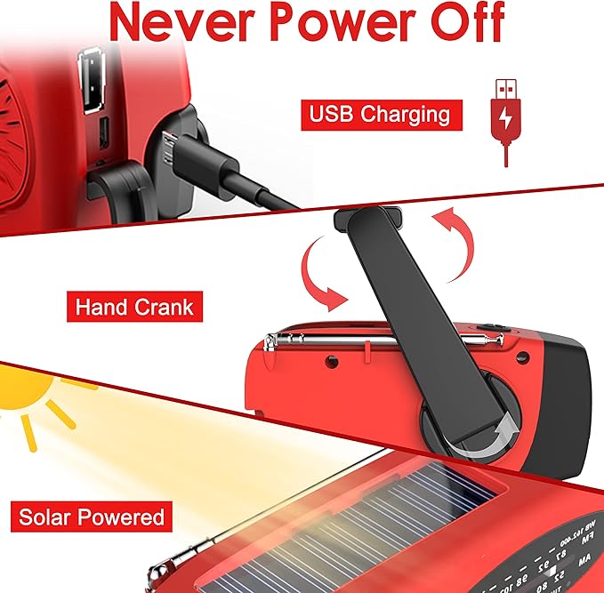 USB and solar charging radio for camping