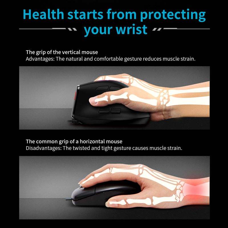 USB vertical optical mouse with comfortable right hand grip design