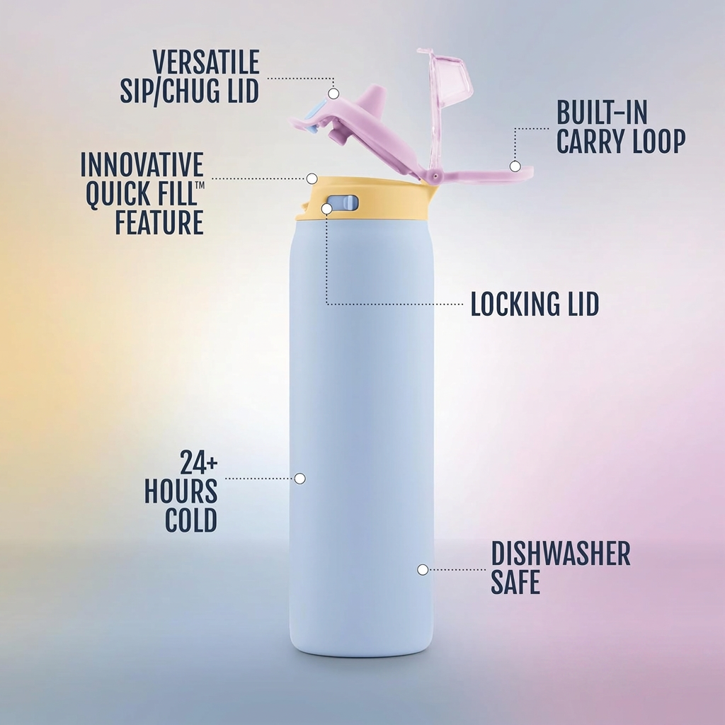Vacuum insulated sports water bottle for gym and travel