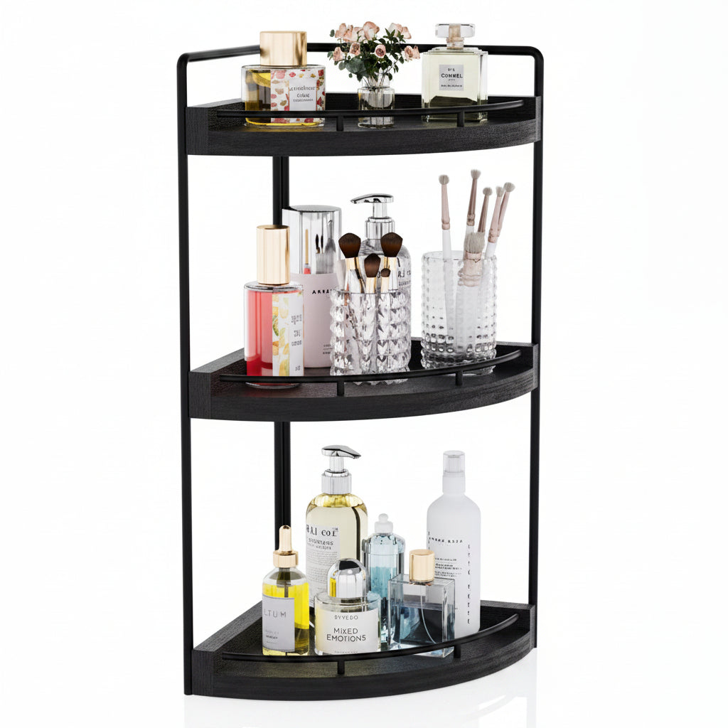 Vanity counter organizer with drawer and two-tier shelving