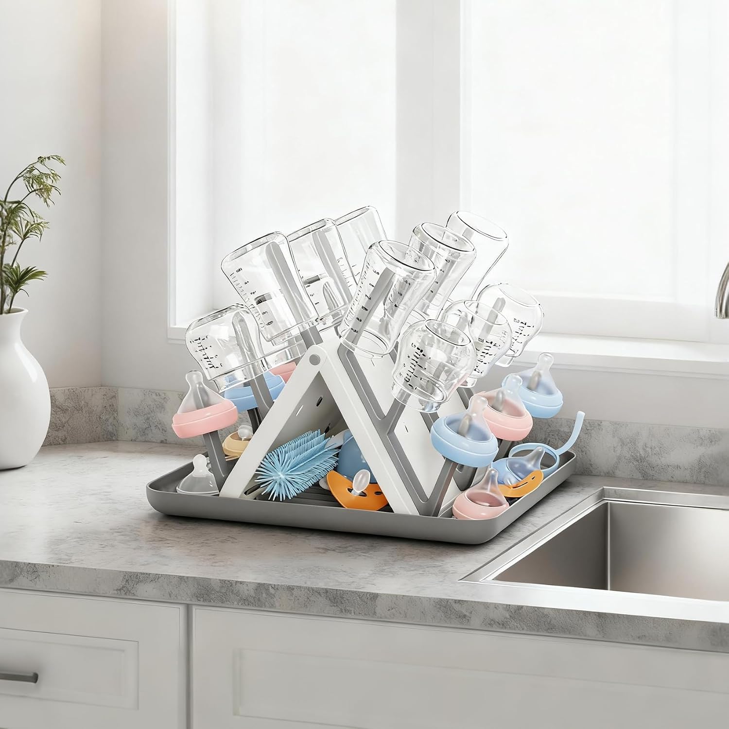 Vertical baby feeding accessory rack for daily use