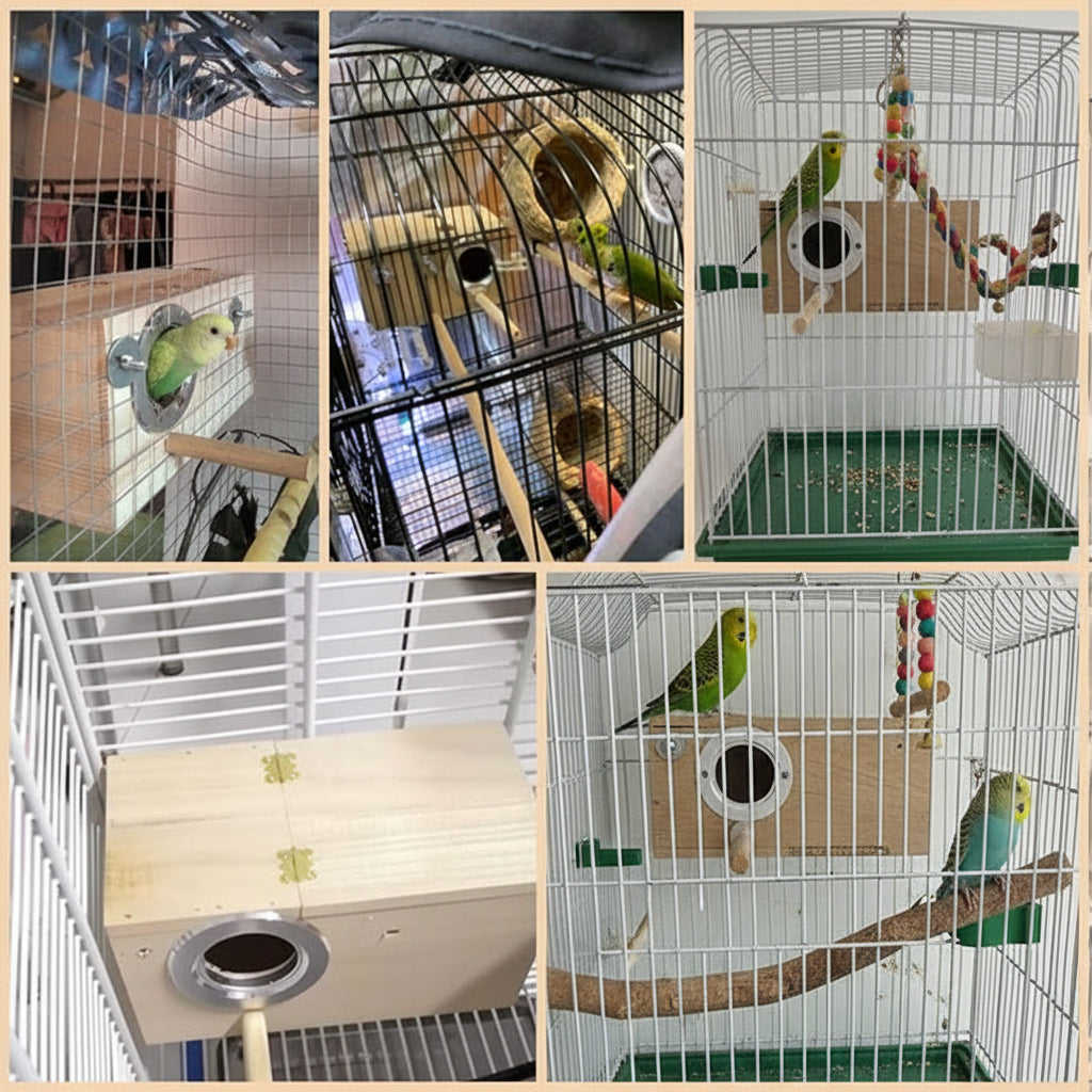 Vertical Bird Nest Box Mounted On Parrot Cage