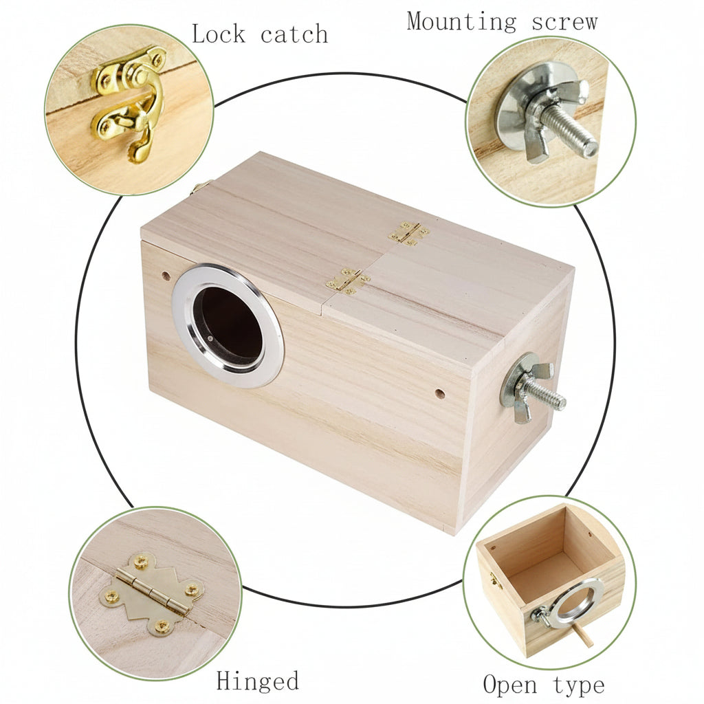 Vertical Bird Nest Box Mounted On Parrot Cage
