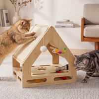 Vertical cat scratching post with interactive teaser toy for indoor cats