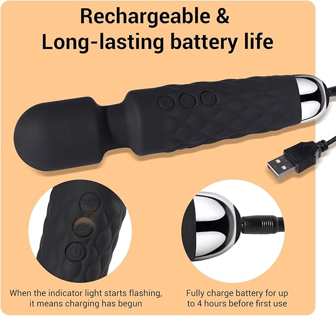 Vibration body massager with USB charging cable and user manual package setup
