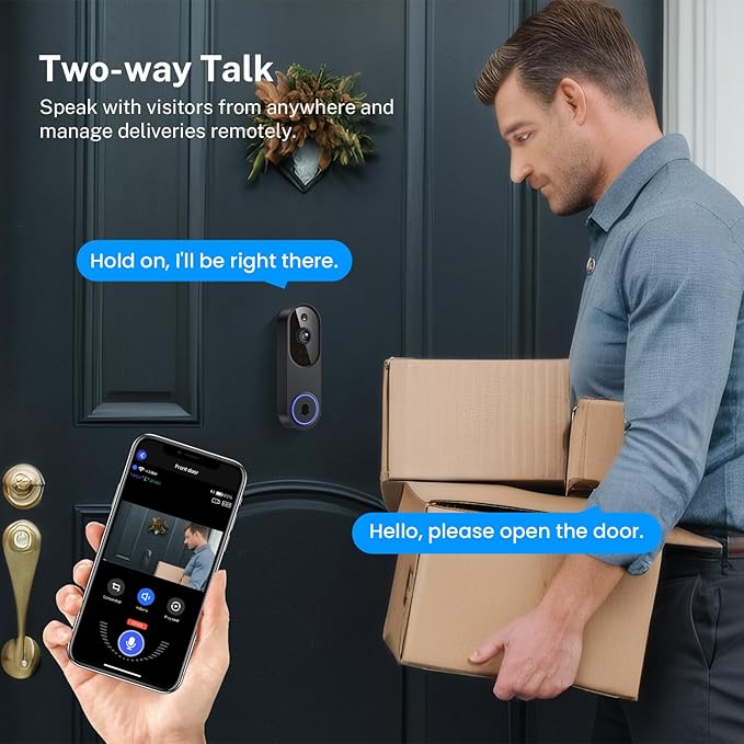 AI-powered motion detection in the 1080p Wi-Fi doorbell, reducing false alerts and providing accurate notifications.
