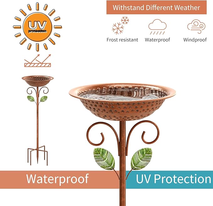 vintage copper metal bird bath for backyard and garden