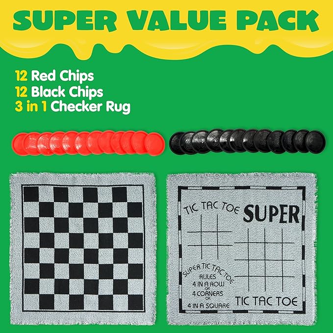 Vintage giant checkers tic tac toe game set for BBQs and family fun