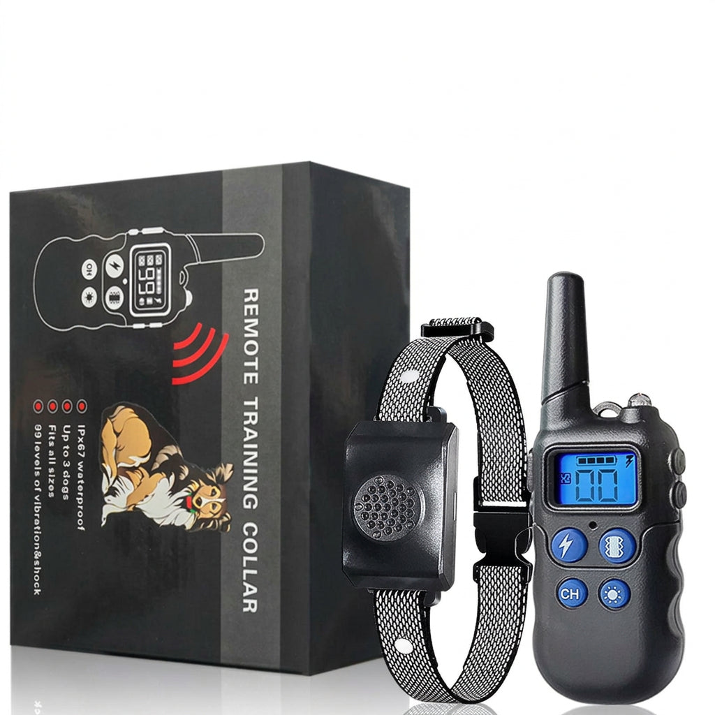 Voice control dog training device with remote operation for outdoor use