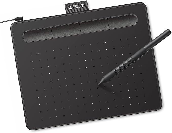 Wacom Intuos Small drawing tablet front view with pen and express keys