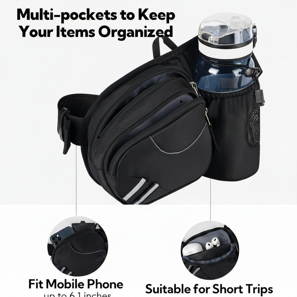Walking waist pouch with dedicated bottle holder