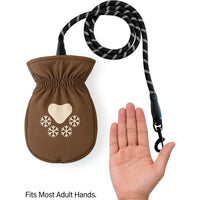 Warm dog leash with winter gloves for comfortable cold weather walks