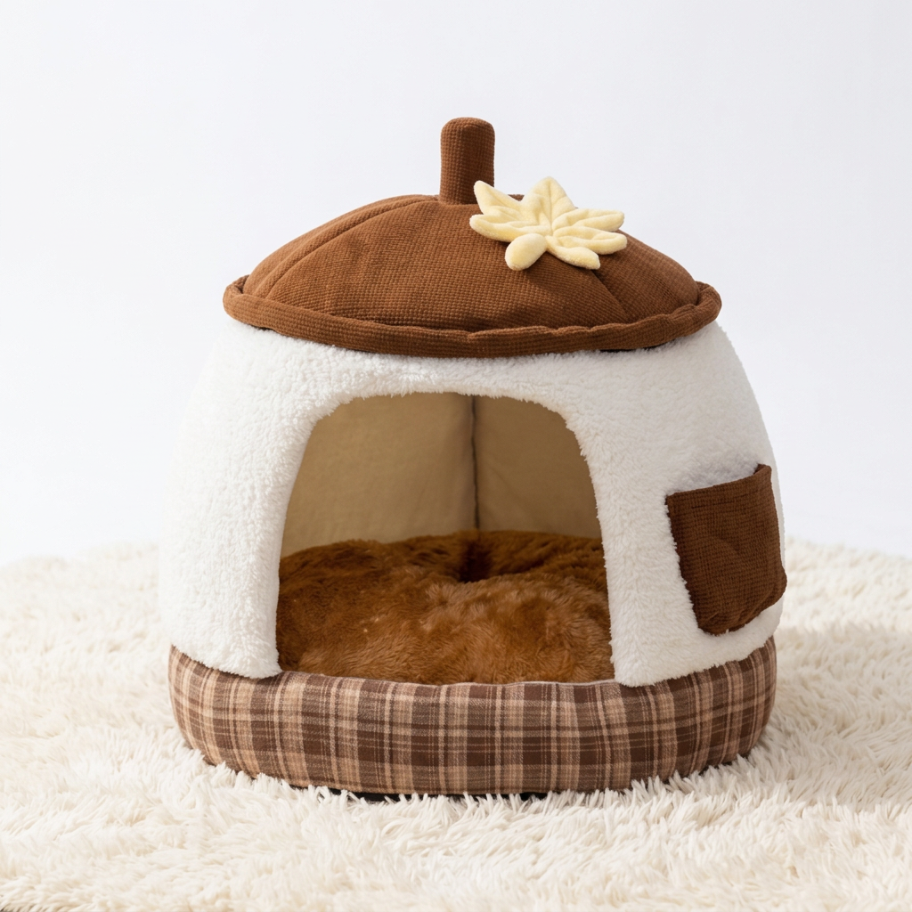 Warm semi-enclosed pet bed for dogs and cats