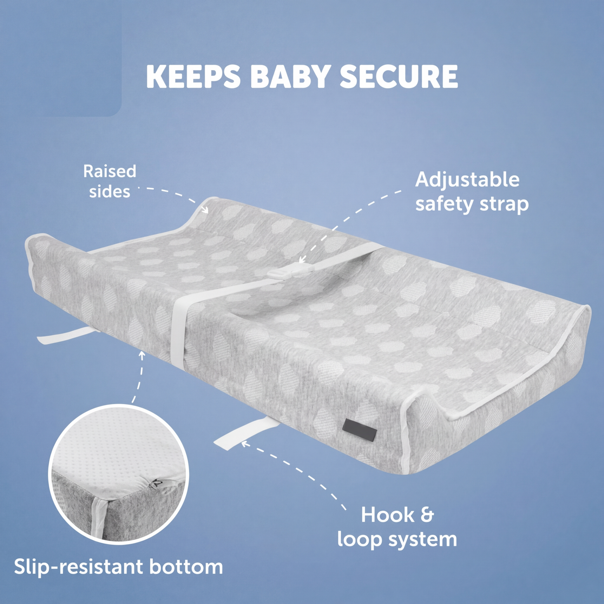 Removable plush fabric cover with cloud design for baby changing pad