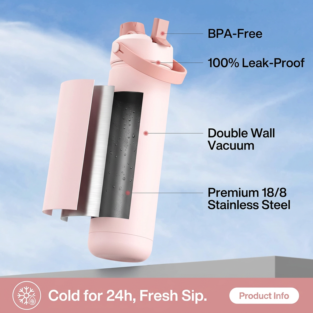 Water bottle with 2 in 1 straw and spout lid for versatile drinking