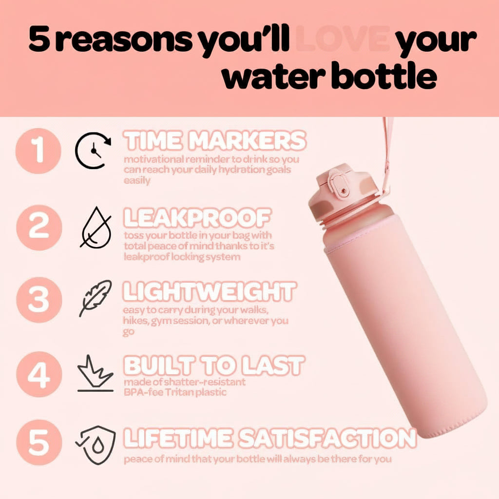 Water bottle with fruit infuser strainer for travel and daily routines