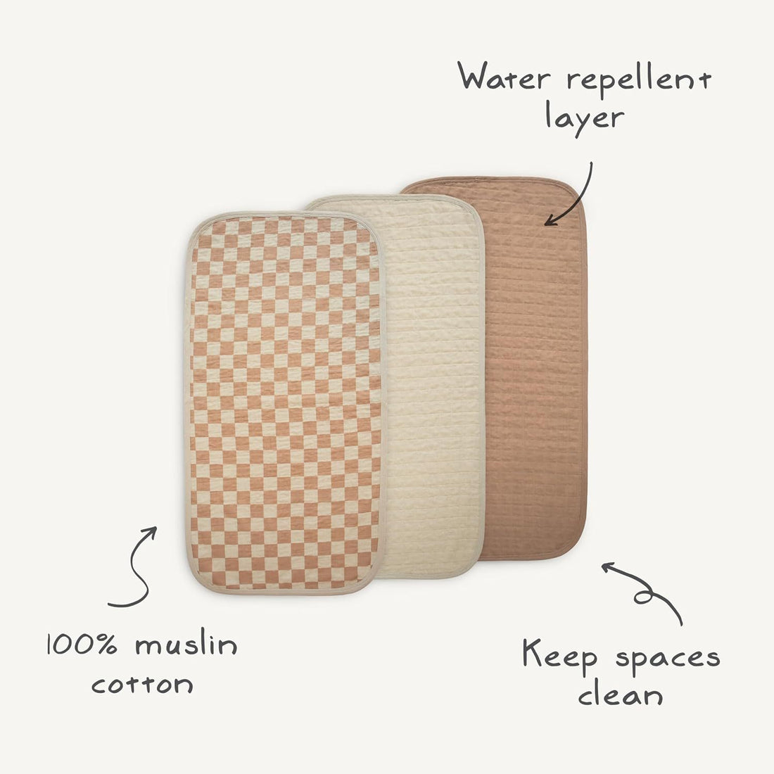 Water repellent changing pad liner made with organic cotton, eco-friendly and soft.