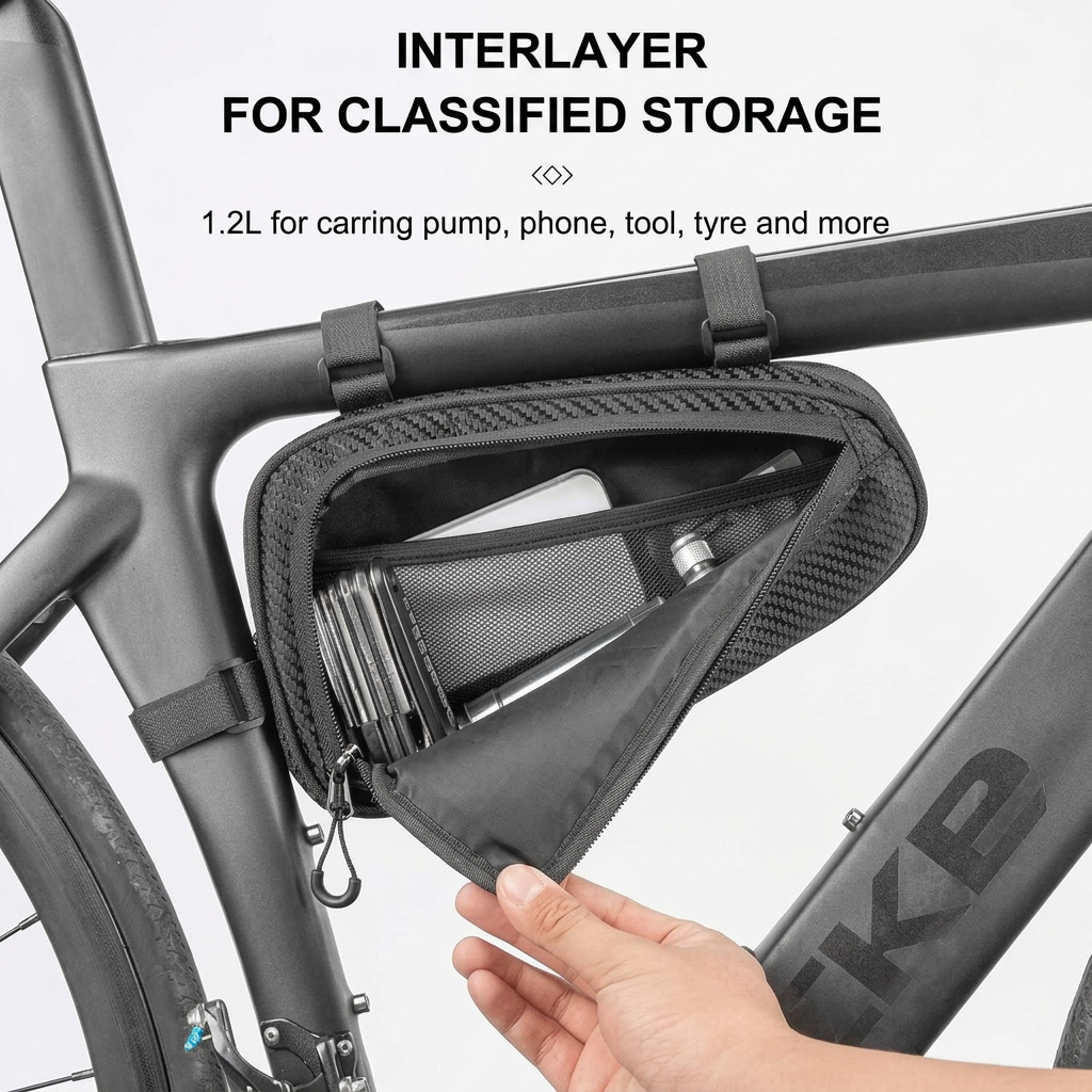 Water-resistant bike tool bag for storing cycling essentials and accessories