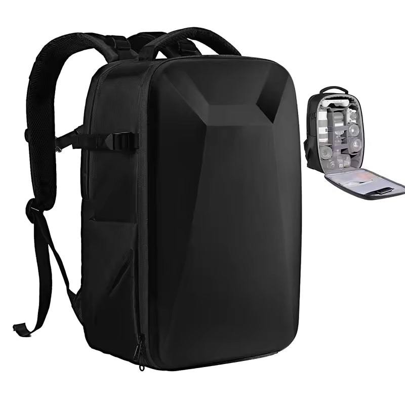Camera equipment backpack with a water-resistant outer surface