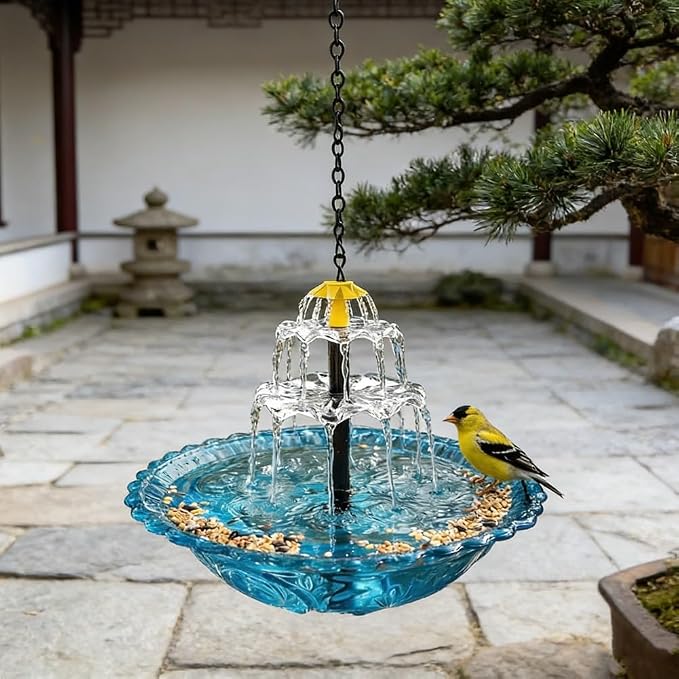 Bird Bath Fountain with Decorative Waterfall Flow
