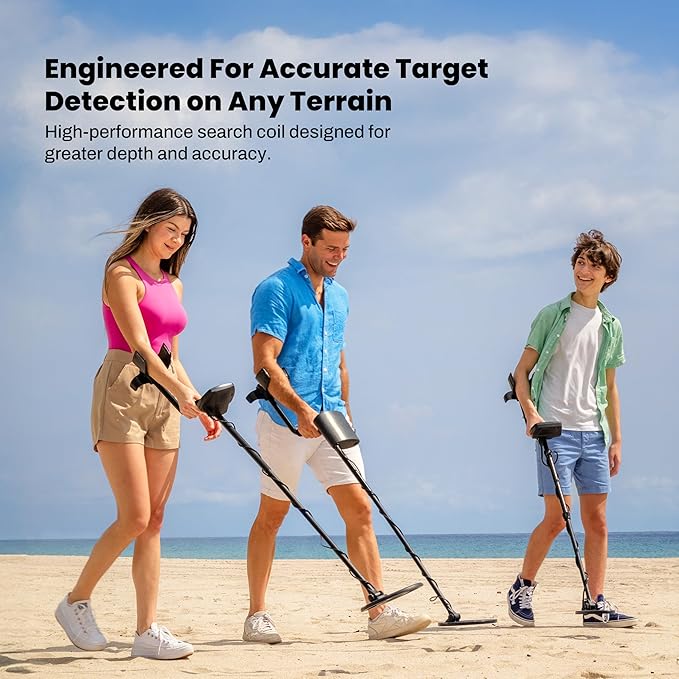 Metal detector with 8 inch waterproof search coil