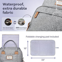 Close up of water droplets beads on the waterproof Oxford fabric of the gray diaper bag