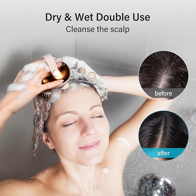 waterproof electric scalp massager suitable for use in shower and hair care routine