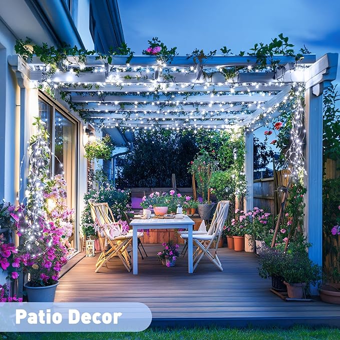 Waterproof solar string lights designed for outdoor use in garden, patio, and backyard