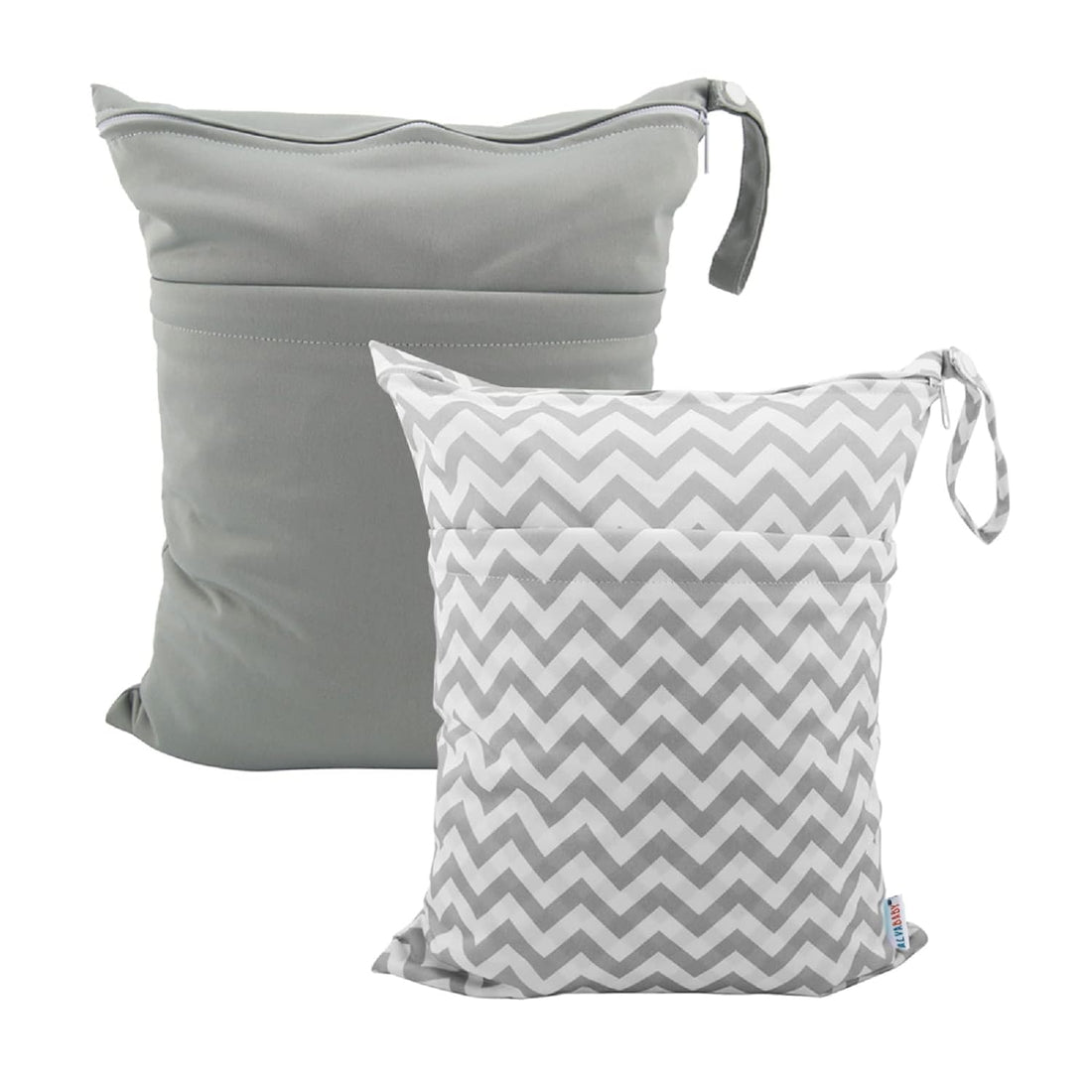 Set of two waterproof wet dry bags with dual zippered pockets for wet and dry separation