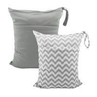 Set of two waterproof wet dry bags with dual zippered pockets for wet and dry separation