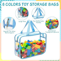 Close up of waterproof toy storage bags with writable label areas
