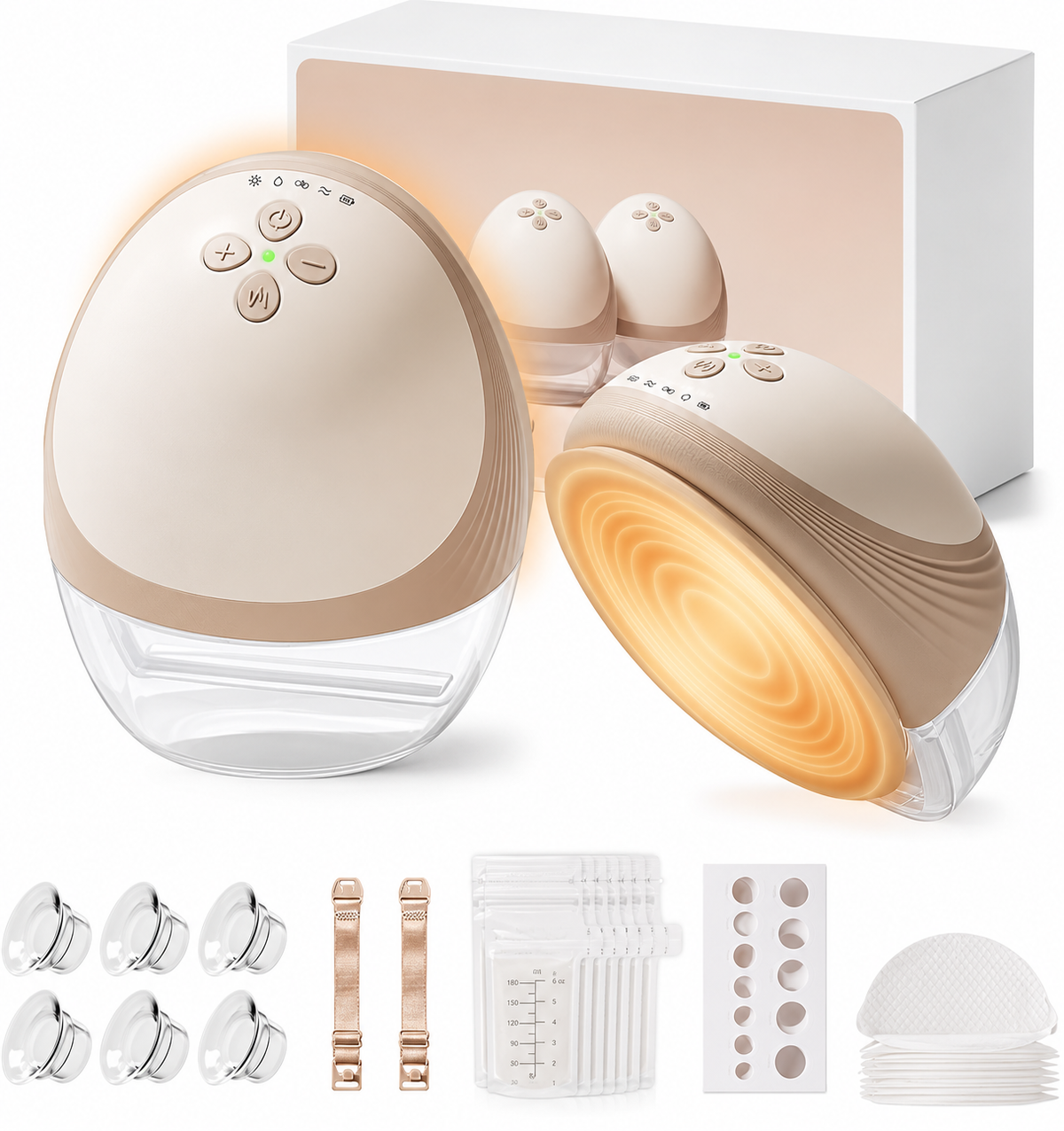 Wearable electric breast pump with warming function and compact hands-free milk collection design